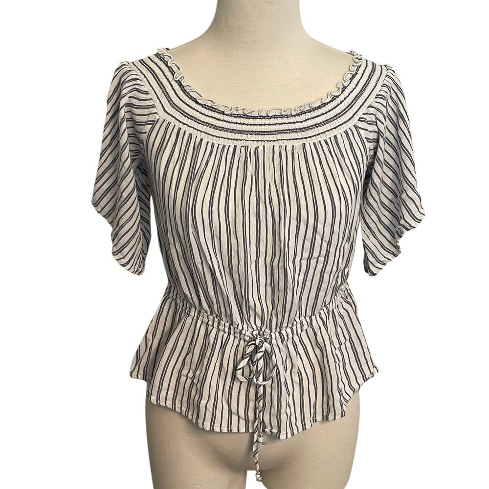 Abercrombie & Fitch Striped Peplum Top Off-Shoulder‎ Blue and Cream Size Small